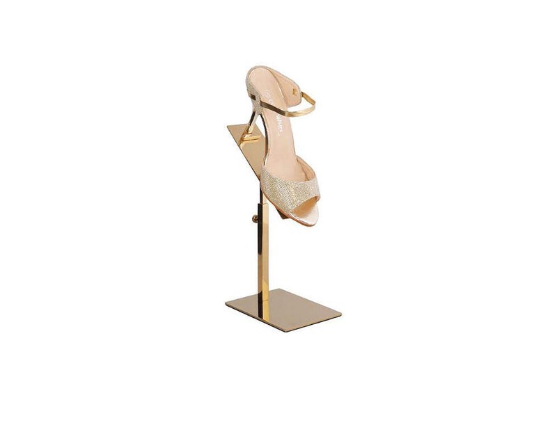 RY DISPLAY 1 pcs Modern Gold Polished Shoe Riser Sandal Shoe Store Metal Shoe Display Stand Rack Stand Adjustable Height (Gold) - Image 2